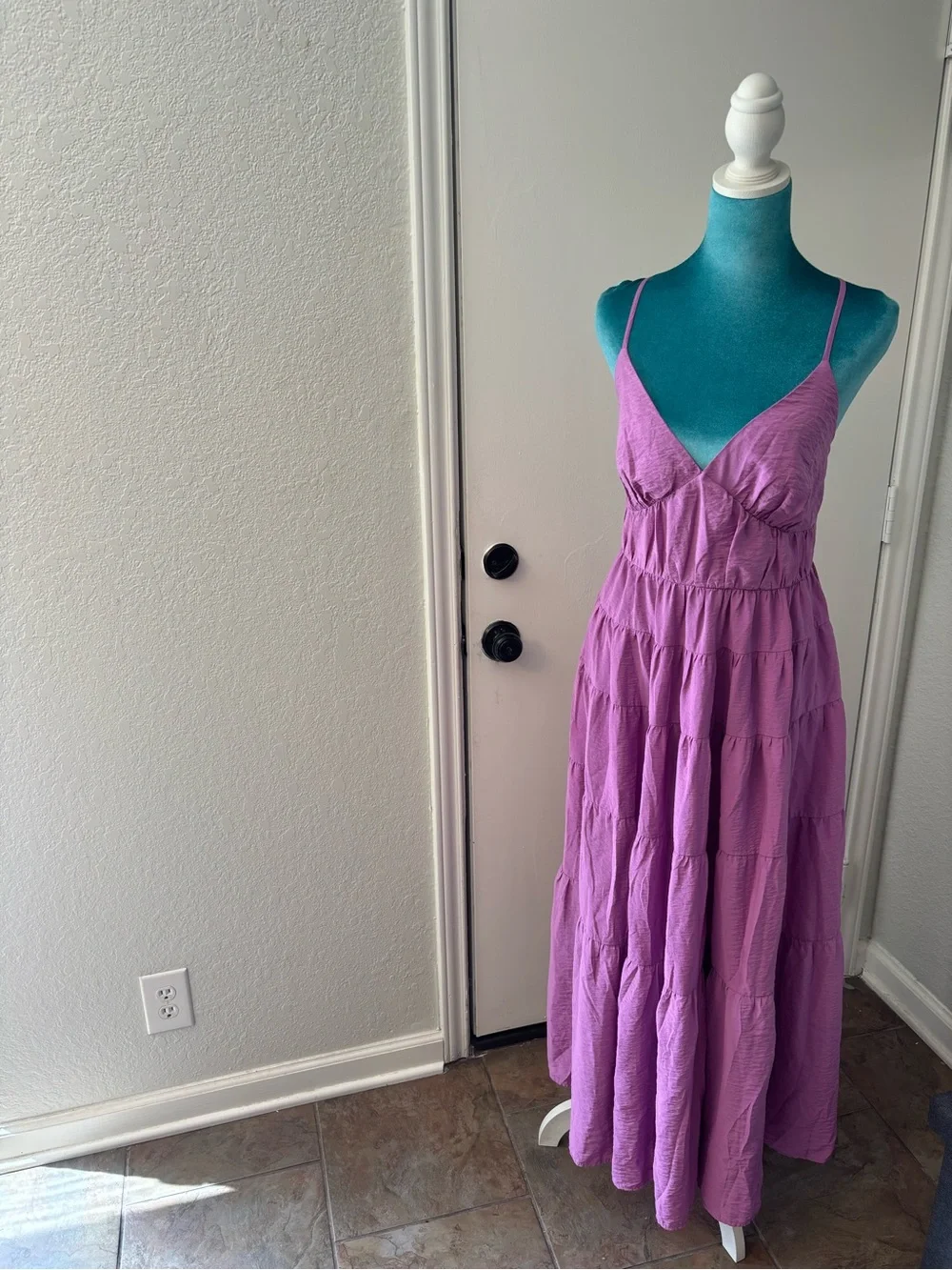 Abercrombie & Fitch Lavender Tiered V-Neck Maxi Dress